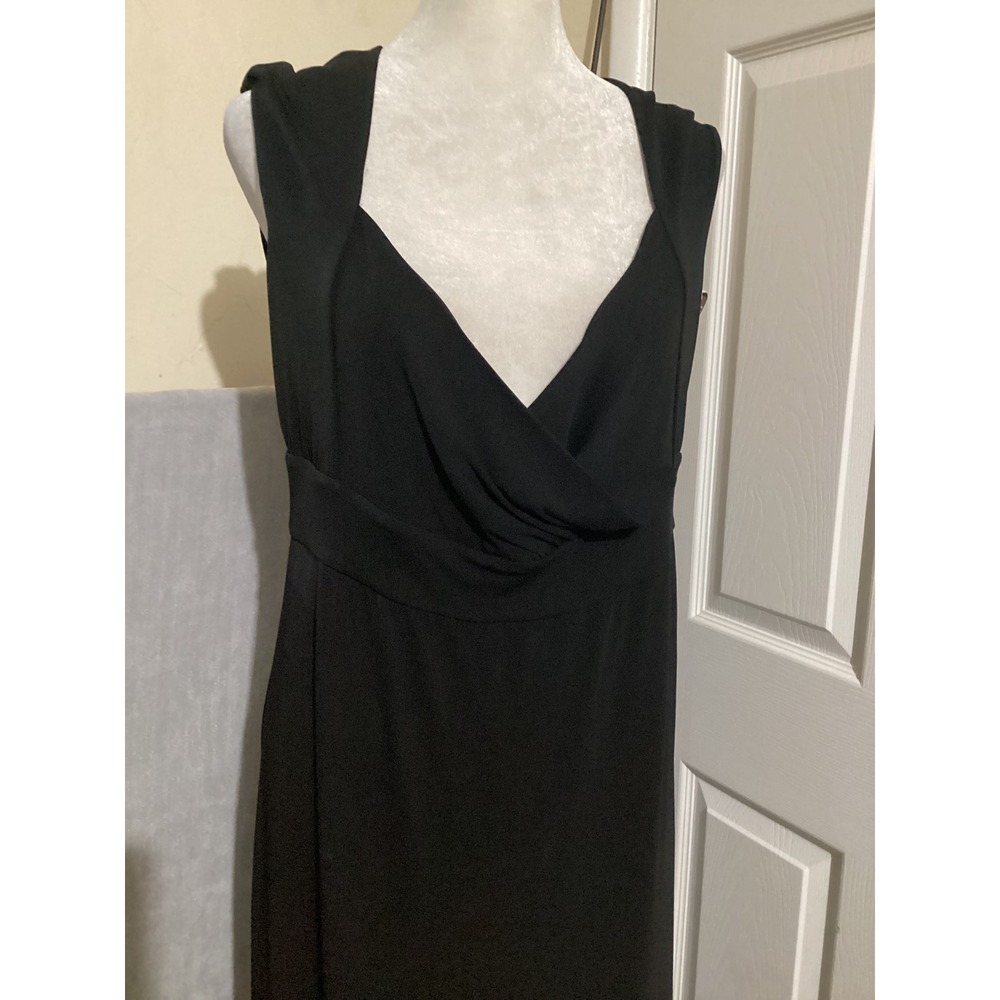 CELINE Black Sleeveless V Neck Midi Dress Size 44 Viscose Blend Elegant - Picture 2 of 7